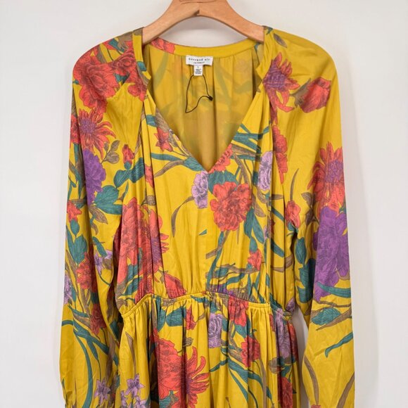 Current Air Marigold Floral Maxi Dress V-Neck womens size large long sleeve new - Picture 11 of 15